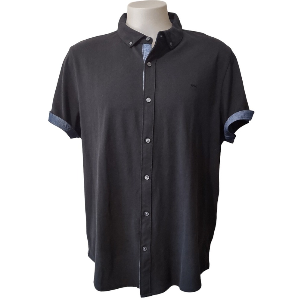 Michael Kors Shirt Men's  XXL Button Up Roll Up Short sleeve Shirt Collared Logo